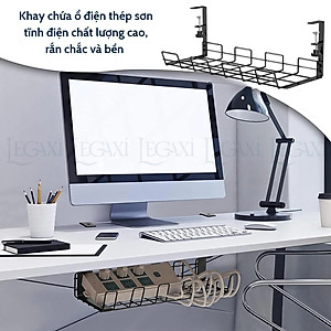 Khay đỡ ổ điện dây điện gắn dưới bàn kệ bằng kim loại thép không cần đục lỗ 40x16x15cm Legaxi