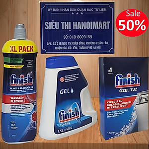 Combo Nước rửa bát Finish 1L + Muối rửa bát Finish 1.2kg + Nước làm bóng bát Finish 800ml dúng cho máy rửa bát