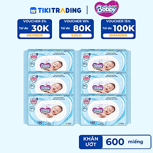 Combo Tiết Kiệm: 6 Gói Khăn Ướt Bobby Care Không Hương 100 Miếng/Gói