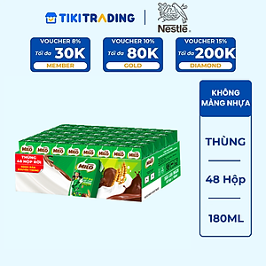 Thùng 48 Hộp Sữa Nestlé MILO Nước (180ml / Hộp) - không màng nhựa [phiên bản ống hút 4 chiều]