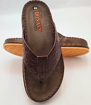  DÉP KẸP NAM DA BÒ THẬT 100% DONAVY CAO CẤP ,IN VÂN CÁ SẤU NỔI BẬT DOKB