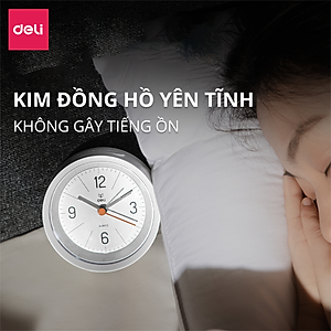 Đồng Hồ Báo Thức Để Bàn Có Đèn Đêm Deli - Thân Nhựa Kim Thiếc Cao Cấp Kiểu Dáng Tinh Tế - Có Nút Bấm Báo Lại Báo Thức