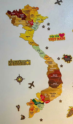[KOSUYTU] Bản Đồ Việt Nam Bằng Gỗ - 34 Tỉnh Thành Mới – KT 40 x 60 CM