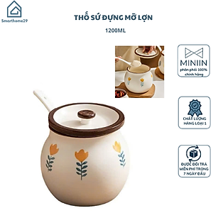 HŨ ( ÂU ) 1200ML BẰNG SỨ ĐỰNG MỠ, THỐ SỨ ĐỰNG GIA VỊ, CÓ NẮP + THÌA, CHỊU NHIỆT CAO, HŨ MUỐI DƯA HỌA TIẾT HOA LÁ XINH - HÀNG CHÍNH HÃNG MINIIN