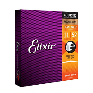 Elixir 16027 - Dây Đàn Acoustic Guitar Cỡ 11 (.011-.052) Phosphor Bronze Strings Custom Light - Hãng phân phối chính thức (Bộ Dây Ghi-ta phủ lớp Nanoweb cao cấp) - Kèm Móng Gảy DreamMaker