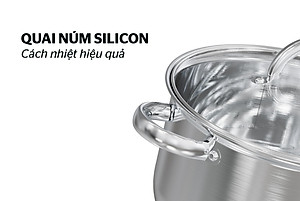 Bộ nồi inox 3 đáy Sunhouse SHG361, Chất liệu inox sáng bóng an toàn cho sức khỏe, Vung kính cường lực siêu bền, Tay cầm và núm vung bọc silicon chịu nhiệt, chống bỏng, an toàn, Sử dụng trên mọi loại bếp - Hàng chính hãng