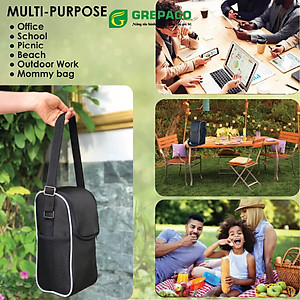 Túi Đựng Hộp Cơm Giữ Nhiệt Grepaco Nóng Lạnh Nhiều Ngăn Đựng Camen Thức Ăn Vuông Tròn Văn Phòng – Vải Bố Canvas, Kích Thước Size To (Cỡ Lớn), Kiểu Giỏ Xách Và Quai Đeo Vai Thời Trang - Tặng Túi Đựng Muỗng Nĩa - Hàng Chính Hãng