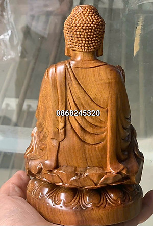 Tượng phật adiđà bằng gỗ bách xanh thơm nức kt cao 15×9×9cm