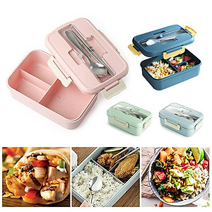 Hộp Cơm Văn Phòng Giữ Nhiệt Tiện Ích Hiện Đại 3 Ngăn Kèm Bộ Đũa Thìa INOX – Chất Liệu Lúa Mạch An Toàn Cho Sức Khỏe – Hàng Chính Hãng MINIIN