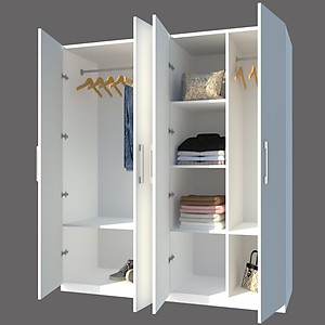 [Miễn phí vận chuyển & lắp đặt tại TP.HCM] Tủ quần áo gỗ cao cấp phong cách Bắc Âu thiết kế 4 cánh cửa mở thông minh tích hợp nhiều hộc kệ Ohaha - TQA038 - Màu C/Màu Trắng