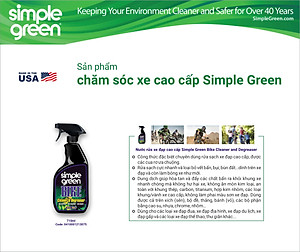 Nước rửa xe đạp cao cấp Simple Green Bike Cleaner and Degreaser, tẩy rửa xích, líp xe đạp, rửa sạch vết bẩn, bụi, bùn đất trên xe đạp và làm bóng xe như mới, chai xịt 710ml