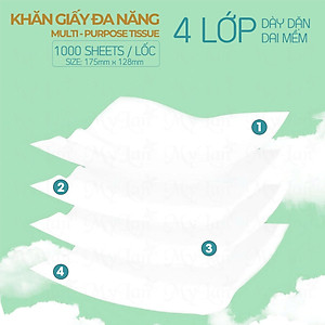 Khăn giấy cao cấp Mylan, giấy rút treo tường 1000 tờ 4 lớp bằng bột gỗ nguyên sinh