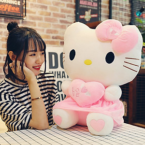 Gấu Bông Mèo Kitty Ôm Tim Siêu Dễ Thương (25cm--->60cm) Hàng Cao Cấp Loại 1 Chất Lượng Cao, An Toàn Cho Trẻ Nhỏ