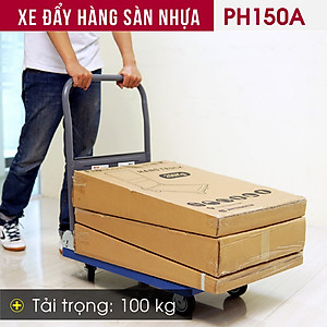 Xe đẩy hàng 4 bánh gấp gọn chở 120kg sàn nhựa nhập khẩu FUJIHOME PH150A - bánh cao su chống ồn, sàn nhựa chống ăn mòn- Hàng chính hãng