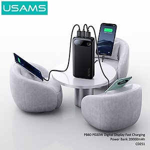 Pin Dự Phòng USAMS CD249 10000mAh/20000mAh 20W (Digital LED Display, USB + 2*Type-C Port) - Hàng Chính Hãng