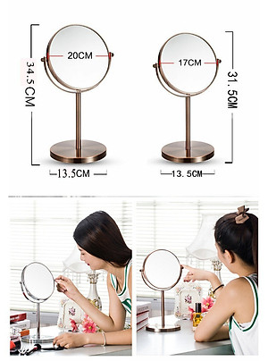 Gương trang điểm để bàn Đồng đỏ Copper, phóng đại zoom x3, 2 mặt xoay siêu nét Minh House