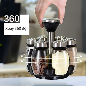 Bộ 6 Lọ Đựng Gia Vị Chất Liệu Thủy Tinh Kèm Đế Xoay 360 Tiện Lợi- TẠo Sang Trọng, Gọn Gàng Cho Căn Bếp - Hàng Chính Hãng MINIIN