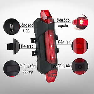 Đèn hậu xe đạp thể thao loại mới cao cấp,đèn xe đạp hậu led gắn sau xe cảnh báo an toàn có thể sạc lại(kèm dây sạc usb), Đèn xe đạp hậu LED thể thao, đèn hậu xe đạp siêu sáng - Hàng chính hãng dododios