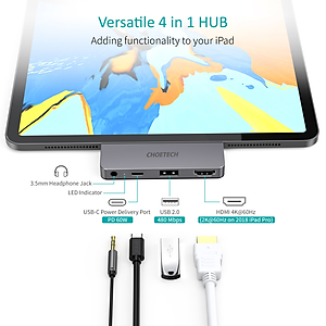 Hub Chuyển Đổi Type C to HDMI 4K 60Hz, Type C PD 60W, USB 2.0, AUX 3.5mm (4 In 1) CHOETECH HUB-M13 - Hàng Chính Hãng