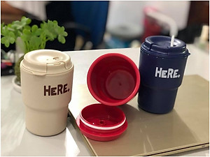 Combo cốc giữ nhiệt có nắp xoay Here 320ml + set 150 chiếc ống hút φ5x180mm - made in Japan
