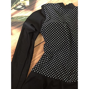 Bộ bơi tay dài nữ đen chấm bi xinh xắn hàng cao cấp kín đáo- tôn dáng - không lo bị nắng ăn-CÓ TẶNG KÈM MÚT & QUẦN VÁY