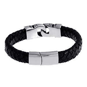Stainless Steel Braided Leather Bracelet for Men Bangle Wrap  Clasp