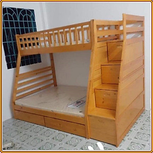 Giường 2 tầng cầu thang đảo chiều, nhập khẩu Tundo màu vàng