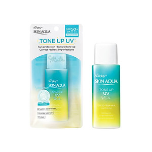 Kem chống nắng nâng tông Skin Aqua Tone up Mint Green cho da trắng có khuyết điểm đỏ, dạng sữa Sunplay Skin Aqua Tone Up UV Milk Mint Green SPF 50+ PA++++ 50g