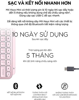 Bàn phím không dây Bluetooth Logitech MX Keys Mini - Hàng Chính Hãng