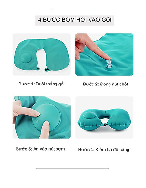 Gối hơi kê cổ bơm tự động, mềm mại, thiết kế hình chữ U giúp giảm đau cổ, có nút cài, phù hợp cho văn phòng và du lịch  Phượt Dã Ngoại Đi Chơi Quà Tặng Nam Nữ