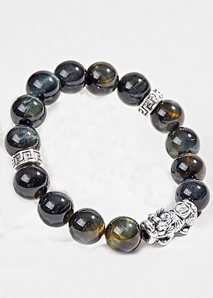 Vòng Thạch Anh Mắt Hổ Xanh Đen Phối Tỳ Hưu Bạc (12mm) Ngọc Quý Gemstones