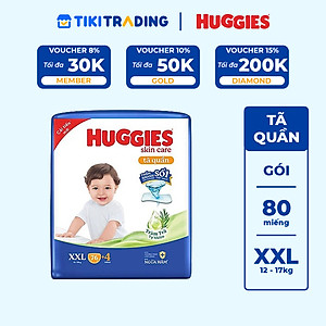 Tã/bỉm quần Huggies Skin Care Mega Jumbo XXL76+4 miếng với tràm trà dịu da
