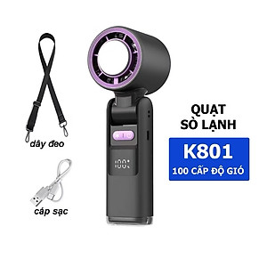 Quạt sạc mini Cầm Tay K801, sạc nhanh, màn hình LED - Quạt sò lạnh - Hàng chính hãng