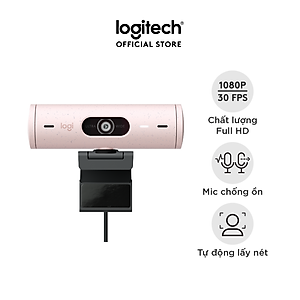 Webcam Logitech Full HD Brio 500 - Tự động điều chỉnh ánh sáng, Tự động lấy khung hình,Show mode, Mic kép giảm ồn, nắp che bảo mật, Hoạt động với Microsoft Teams, Google Meet, Zoom - Hàng chính hãng