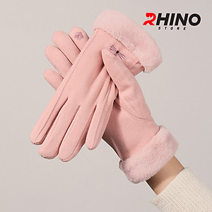 Găng tay nữ da lộn lót lông giữ ấm, chống gió Rhino G902 cảm ứng điện thoại, đi xe máy freesize