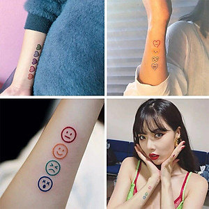 770 Hình xăm dán tatoo mặt cười icon emoji vui nhộn võ tắc thiên dán tay mặt trán