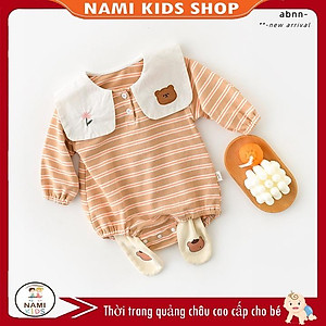 [121:H16] Body sọc ngang cổ thêu hoa và gấu hàng quảng châu đáng yêu cho bé gái