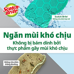 Miếng rửa chén hạt nổi siêu sạch Scotch Brite 3M đa năng, công nghệ độc quyền mới, mút kháng khuẩn ngăn vi trùng, không gây mùi, không bám cặn bẩn, dễ dàng vệ sinh (Màu cam/ Màu xanh lục)