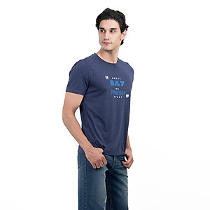 Áo thun nam cổ tròn in họa tiết màu xanh đen NOVELTY 200000N