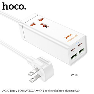 Ổ cắm điện đa năng sạc nhanh PD 65W cổng typeC + QC18W có 2*USB + 2*Type-C có 1 lỗ cắm tải 2500W dây dài 1.5m AC10 - hàng chính hãng