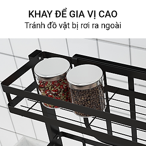 Kệ gia vị chữ E cao cấp VANDO bằng thép carbon chống gỉ, chống xước, kệ đựng chai lọ gia vị đa năng, kệ để đồ nhà bếp gọn gàng, sang trọng