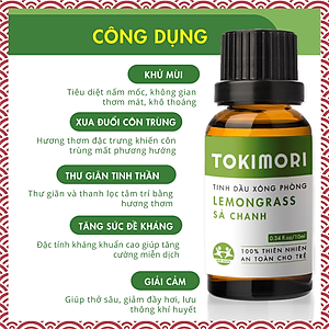 Combo 3 Chai (10ml) Tinh Dầu Sả Chanh - Cam Ngọt - Bạc Hà TOKI MORI Xuất Khẩu Nhật Bản 100% Thiên Nhiên, An Toàn Cho Trẻ, Xông Phòng, Khử Mùi, Kháng Khuẩn, Đuổi Muỗi, Giải Cảm
