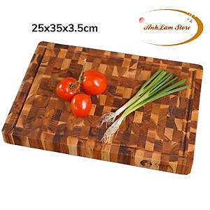 Thớt Gỗ Teak Bản Siêu Lớn Dày Cao Cấp 25x35x3.5 cm Không Mùn, Không Mọt Mối An Toàn Cho Sức Khỏe - Thớt gỗ Cứng Dày Có Rãnh Chống Tràn Đặc Biệt Dùng Làm Khay Phục Vụ Các Món Nướng BBQ
