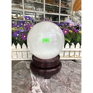 Quả cầu phong thủy đá thạch anh trắng - Đường kính 14,3 cm