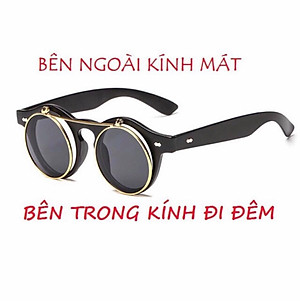 Kính Râm Nam Nữ Mắt Tròn 2 Tròng Mở Nắp 2in1 Gọng Nhựa Đi Ngày và Đêm