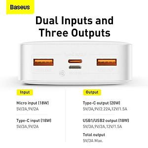 Pin sạc dự phòng Baseus Bipow Digital Display Power Bank 20000mAh ( 15W/20W, USB*2+Type C , LED Display, 2 Way Fast charge ) - Hàng chính hãng