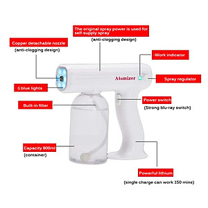 Máy Xịt Điện Phun Sương Không Dây Atomizer 800ML, Máy Cầm Tay Khử Trùng Bằng Hơi Nước Nano Sạc Được USB