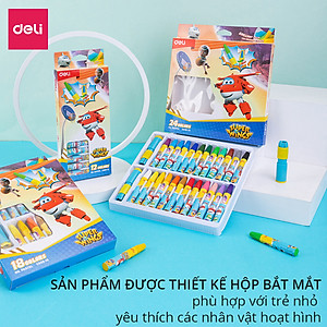 Bút sáp dầu Super Wings x Deli – thân lục giác – 12/18/24 màu - EC009-12 /EC009-18/ EC009-24
