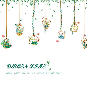 Decal giấy dán tường giỏ hoa xương rồng XC9059