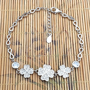 Lắc Tay Nữ Bạc Hiểu Minh LTU507 Cỏ 4 Lá Lấp Lánh